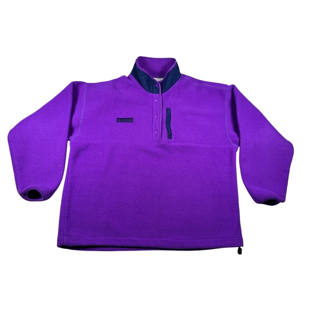 Vintage 90s Columbia Women’s XL Purple Fleece Snap Jacket Made USA Outdoor